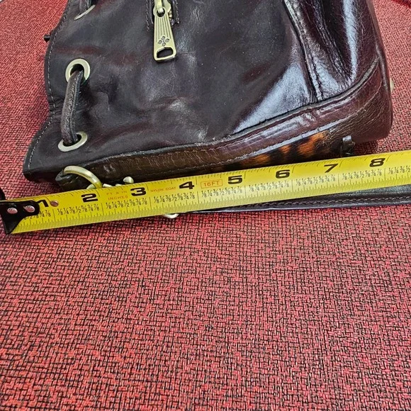 Patricia Nash Calf Hair Leather Bucket Bag Leopard Brown Crossbody Drawstring - Picture 16 of 16